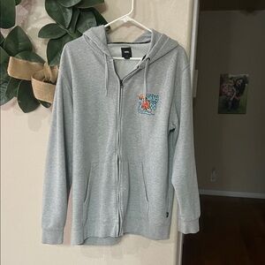 Vans Gray Zip Hoodie with Small Orange & Blue Chest Graphic